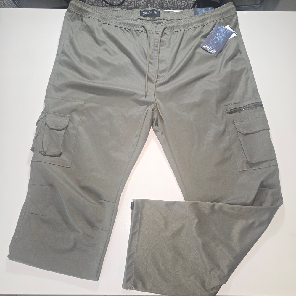 Smoke & Ash Mens Olive Green Cargo Pants Elastic Waist 5XL NWT RN159852
